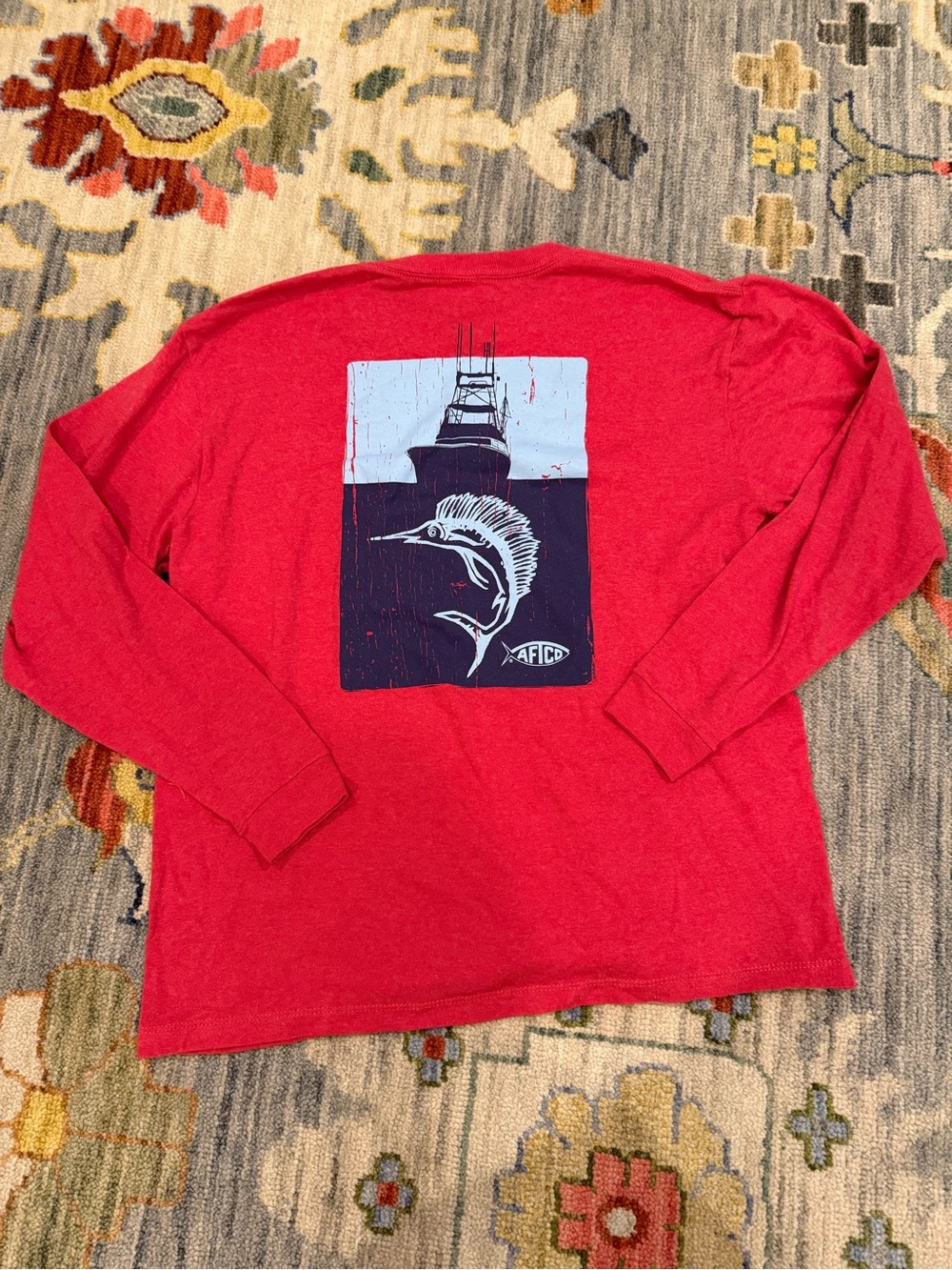 AFTCO Red Long Sleeve Marlin Graphic Tee boys size XL